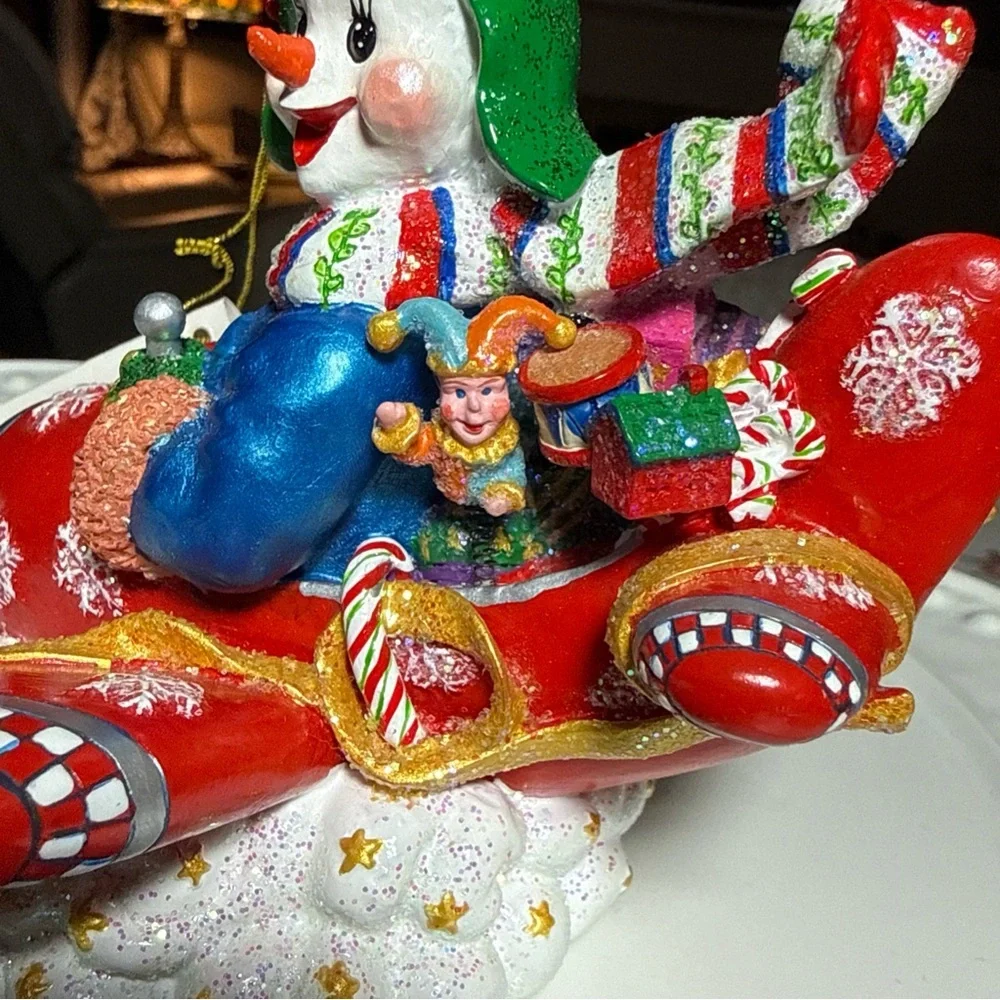 Christopher Radko Flying Frosty Airlplane Ornament 2002 Pilot Gift New Vintage